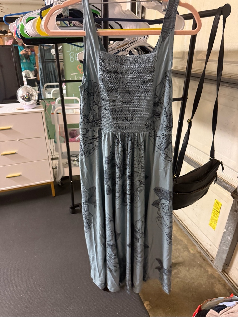 Light Blue Floral Print Maxi Dress - Sleeveless Scoop Neck - Picture 3 of 3